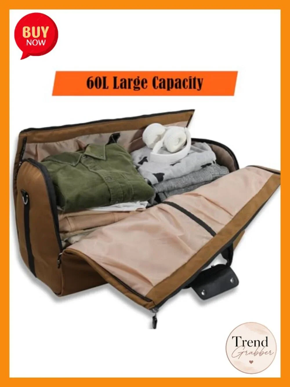 2-Suit Convertible Garment Duffel Bag Travel Men 60L Carry On Foldable Hanging